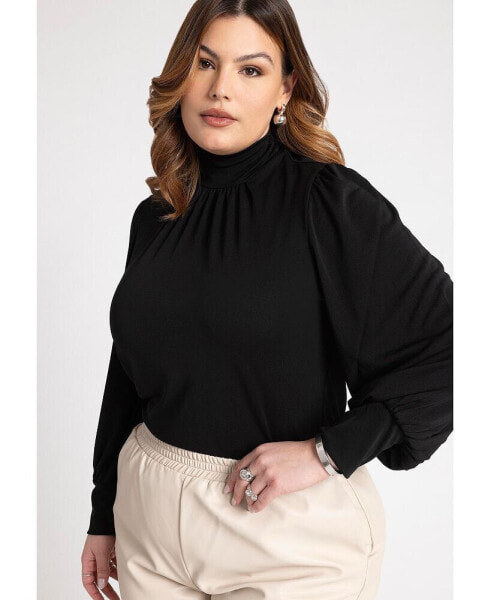 Plus Size Mock Neck Voluminous Sleeve Top