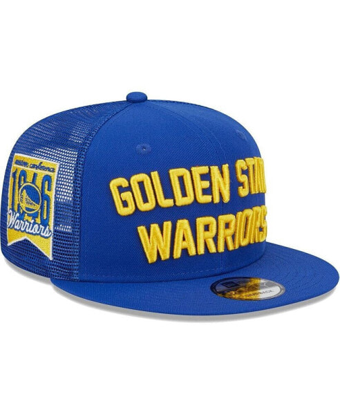 Men's Royal Golden State Warriors Stacked Script 9FIFTY Trucker Snapback Hat