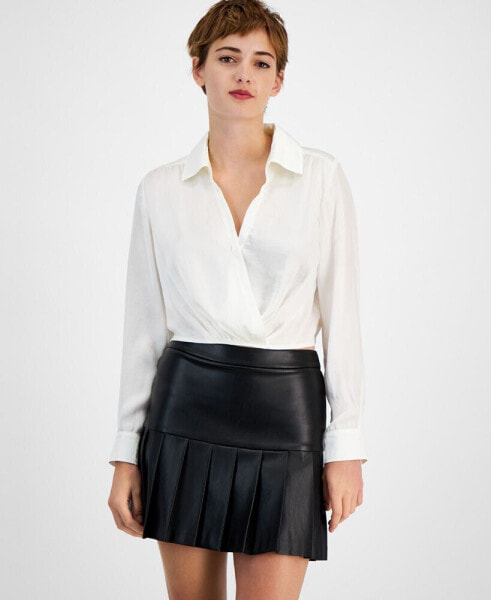 Women's Collared Surplice-Neck Cropped Shirt, Created for Macy's