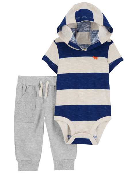 Baby 2-Piece Striped Hooded Bodysuit Pant Set 12M