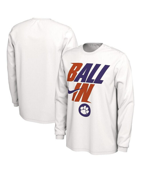 Men's White Clemson Tigers Ball In Bench Long Sleeve T-shirt