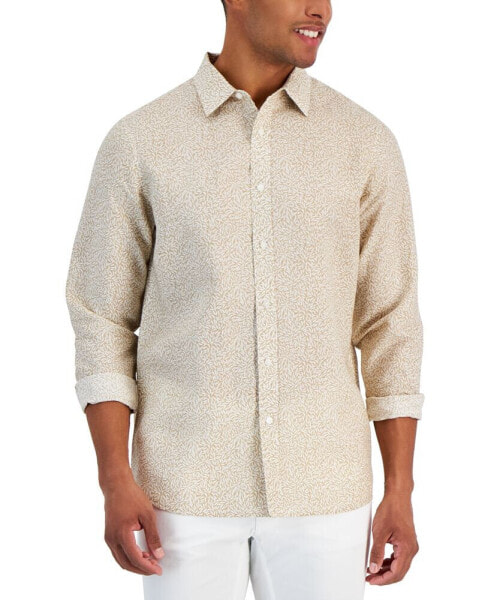 Men's Classic-Fit Leaf Print Long Sleeve Button-Front Shirt