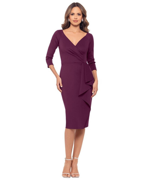 Petite Ruffled V-Neck Scuba Sheath Dress