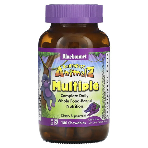 Детские витамины Bluebonnet Nutrition Rainforest Animalz, Натуральное питание, Виноград, 180 жевательных таблеток