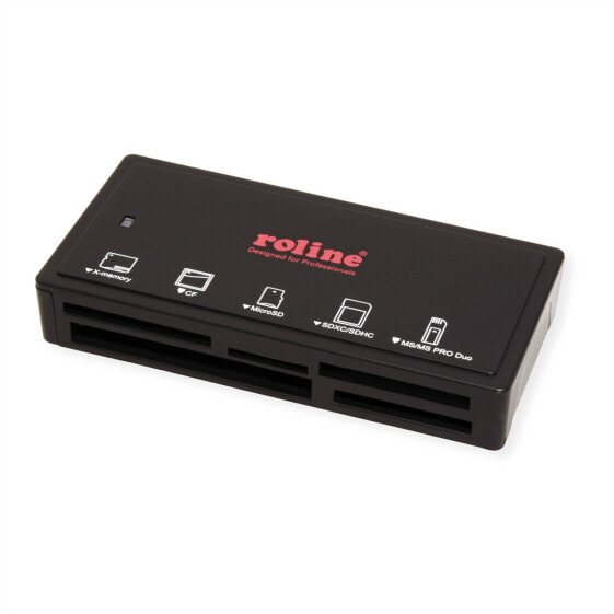 ROLINE USB 3.1 Gen 1 Multi Card Reader - external - black - black - CF - CF Type II - MMC - MMC Mobile - MS Duo - MicroSD (TransFlash) - MiniSD - SD - SDHC - SDXC - Black - USB 3.2 Gen 1 (3.1 Gen 1) Type-A - 1 pc(s) - USB Type-A