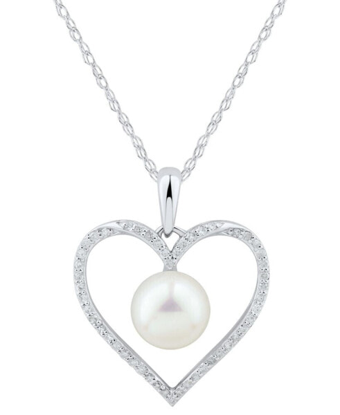 Cultured Freshwater Pearl (7mm) & Diamond (1/7 ct. t.w.) Heart 18" Pendant Necklace in 14k Gold (Also in White Gold)