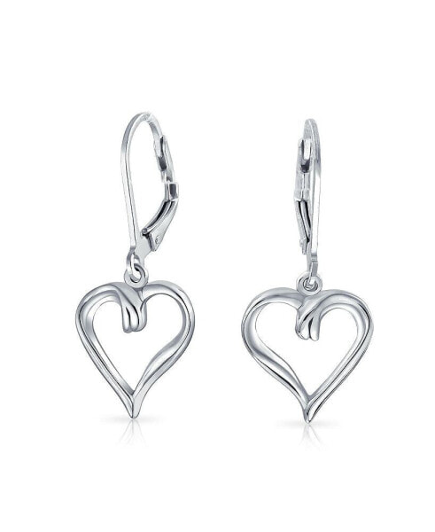 Open Heart Shaped Sterling Silver Dangle Lever back Earrings For Women For 1.5 Inches