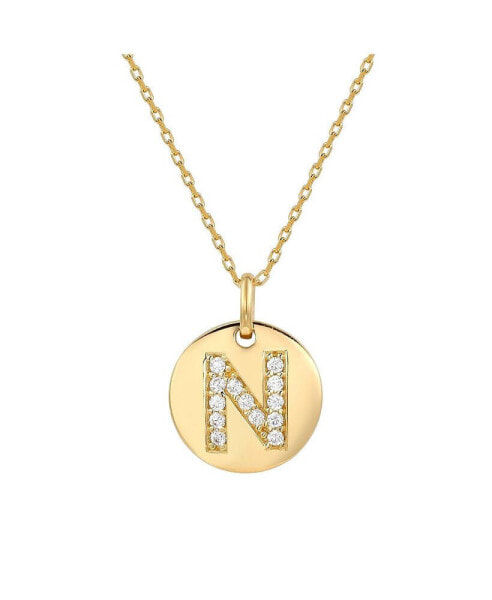 Suzy Levian Sterling Silver Cubic Zirconia Letter "N" Initial Disc Pendant Necklace