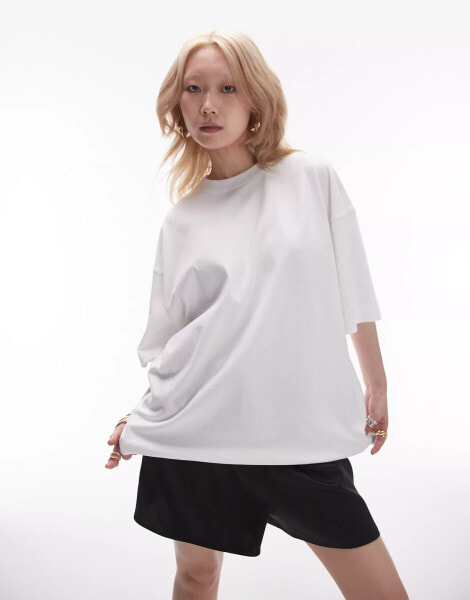 Topshop petite oversized drop shoulder tee in white