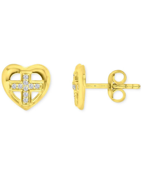 Cubic Zirconia Cross-in-Heart Openwork Stud Earrings