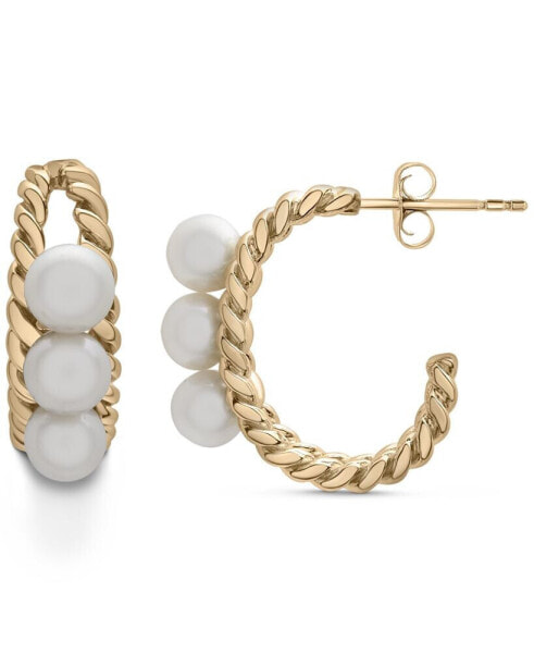 Cultured Freshwater Pearl (5mm) Twist Hoop Earrings in 14k Gold-Plated Sterling Silver