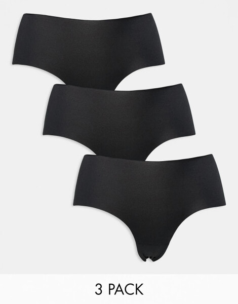 ASOS DESIGN Curve 3 pack no vpl hipster short brief in black