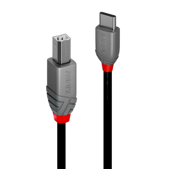 Lindy 2m USB 2.0 Type C to B Cable - Anthra Line - 2 m - USB C - USB B - USB 2.0 - 480 Mbit/s - Black