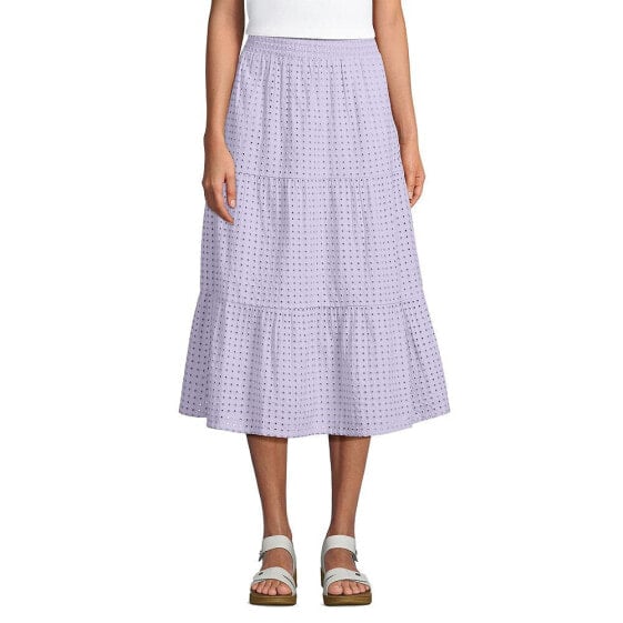 Women's Poplin Tiered Eyelet Midi Skirt