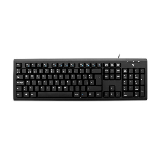 V7 USB/PS2 Wired Keyboard – ES - Full-size (100%) - Wired - USB - Mechanical - QWERTY - Black