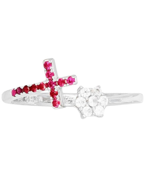 Cubic Zirconia Cross & Cluster Bypass Ring (Also in Lab-Grown Ruby)