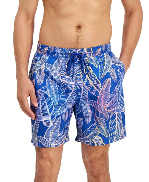 Плавки для мужчин Club Room Dot Leaf-Print Quick-Dry 7" Swim Trunks, Created for Macy's