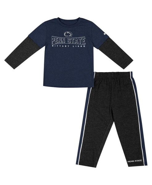 Toddler Boys Navy, Black Penn State Nittany Lions Long Sleeve T-shirt and Pants Set