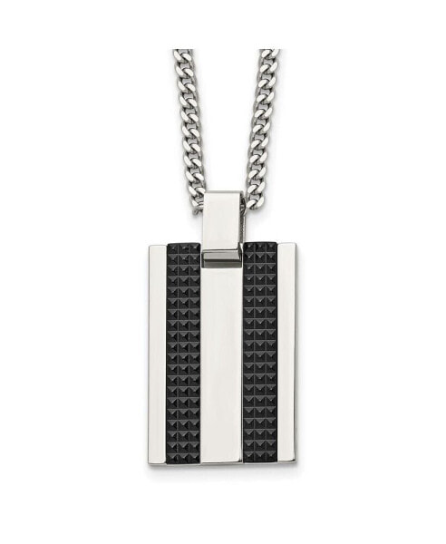 Chisel stainless Black IP-plated Rectangle Dog Tag Curb Chain Necklace