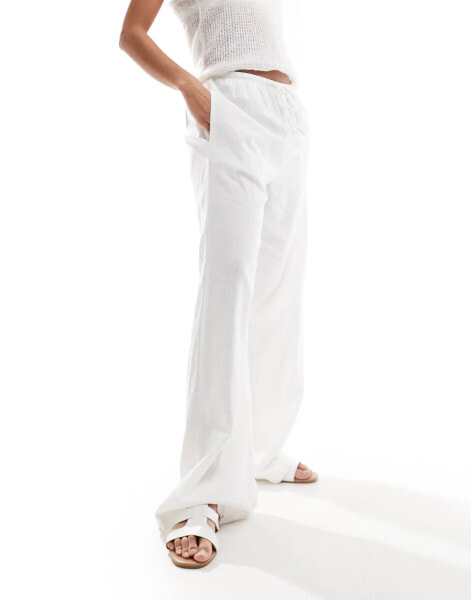 Cotton On drawstring straight leg trousers in white linen