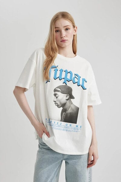 Unisex Coool Tupac Shakur Oversize Fit Bisiklet Yaka Kısa Kollu Tişört C3801ax24sm