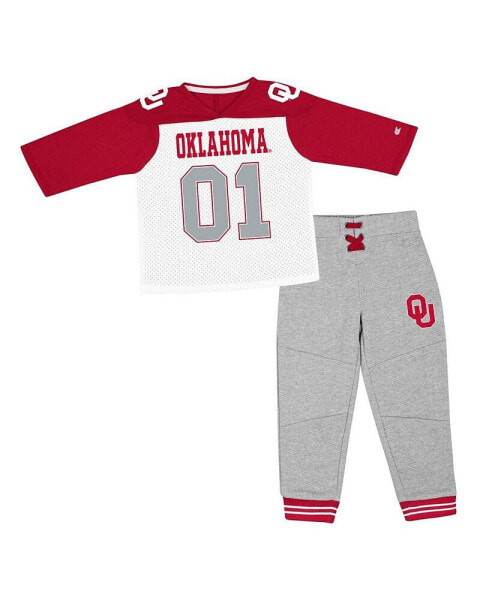 Toddler Boys Crimson, Heather Gray Oklahoma Sooners Jingtinglers Football V-Neck Jersey T-shirt and Pants Set