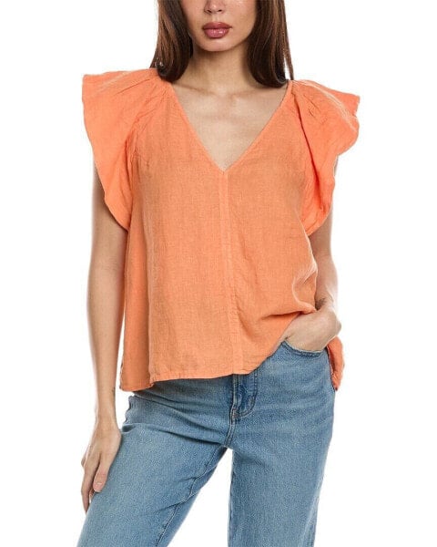 Velvet By Graham & Spencer Ava Linen Top Women's Orange S