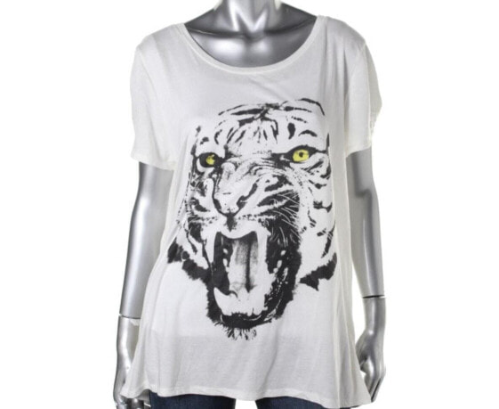 Футболка Rachel Roy Tiger Print Slit Back White XS