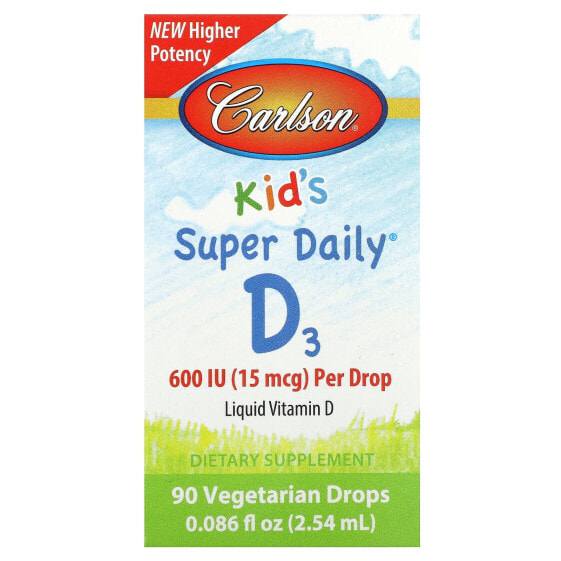 Kid's Super Daily D3, 15 mcg (600 IU), 90 Vegetarian Drops, 0.086 fl oz (2.54 ml)