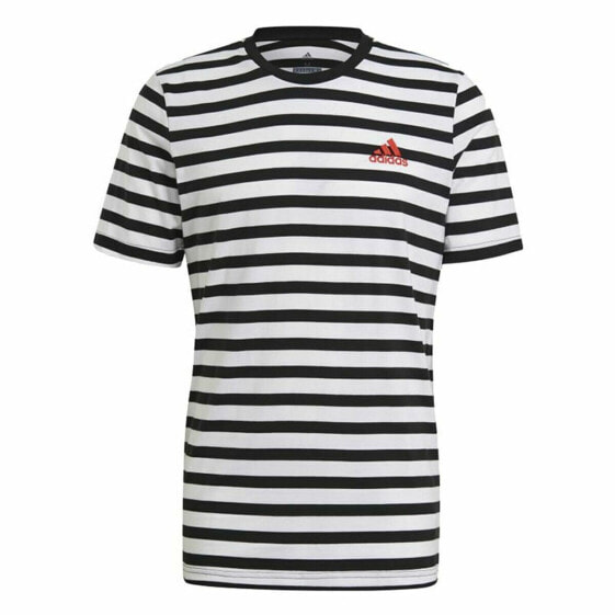 Футболка с коротким рукавом мужская Essentials Stripey Adidas Embroidered Logo Чёрный