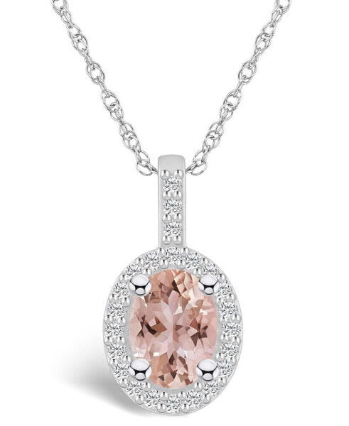 Morganite (1-1/7 Ct. T.W.) and Diamond (1/4 Ct. T.W.) Halo Pendant Necklace in 14K White Gold