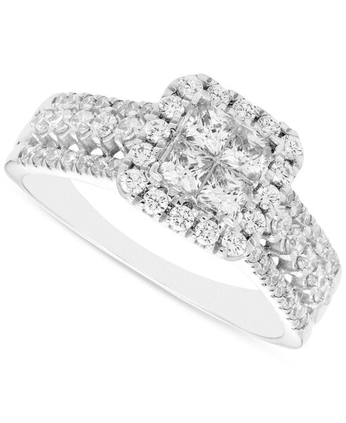 Diamond Quad Cluster Halo Engagement Ring (1 ct. t.w.) in 14k White Gold