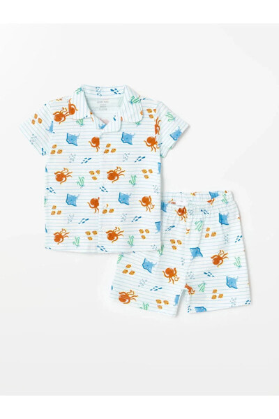 LCW baby Polo Yaka Yaka Kısa Kollu Erkek Bebek Şortlu Pijama Takımı