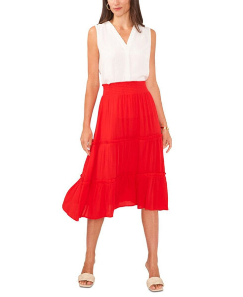 Women's Solid-Color Tiered Pull-On Skirt