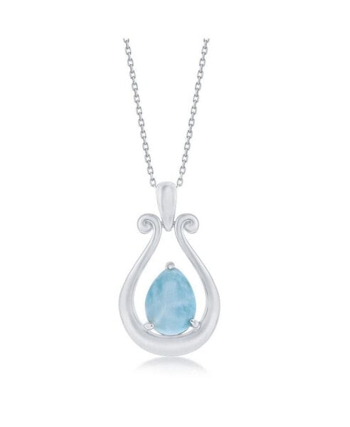 Sterling Silver Open Pearshaped with Larimar Necklace