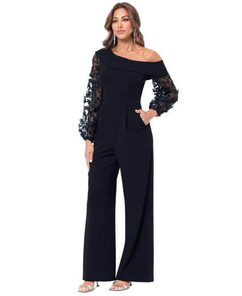 Women's 3D Floral-Sleeve Wide-Leg Jumpsuit