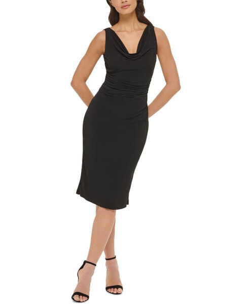 Women's Cowlneck Jersey Knit Sheath Dress