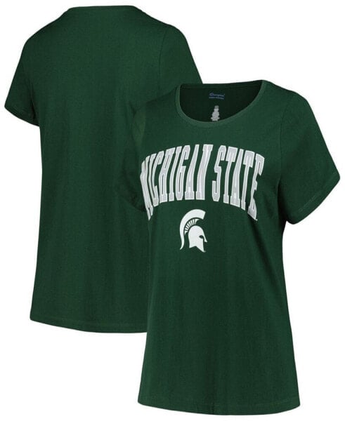 Women's Green Michigan State Spartans Plus Size Arch Over Logo Scoop Neck T-Shirt