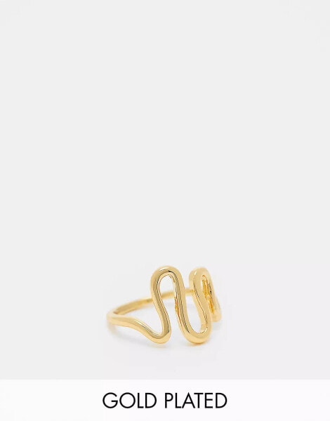 ASOS DESIGN 14k gold plated ring with squiggle design