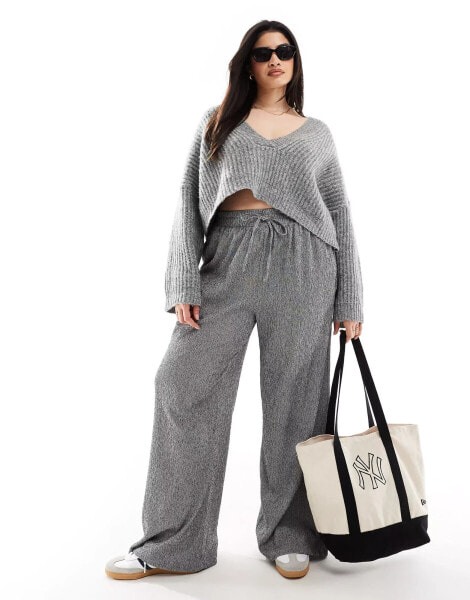 In The Style Plus x Perrie Sian textured wide leg trousers in charcoal grey