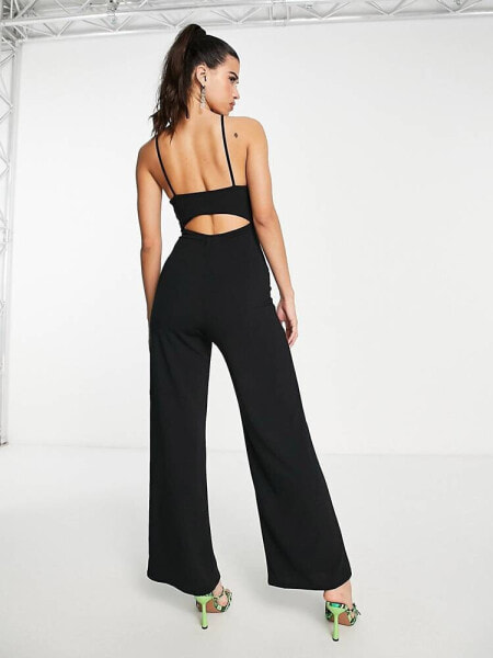 ASOS DESIGN high neck jumpsuit with cut out back in black