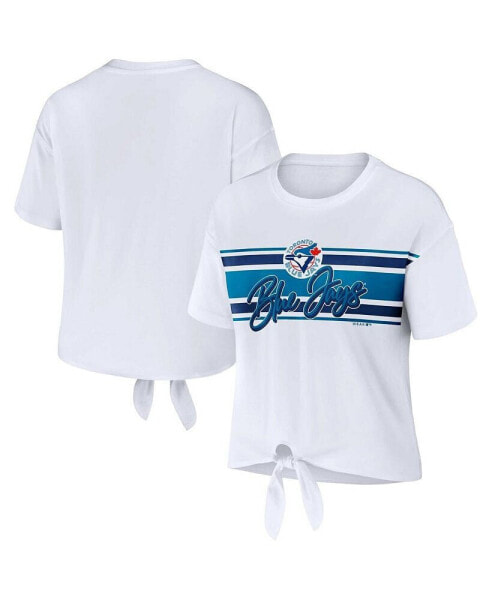 Women's White Toronto Blue Jays Front Tie T-shirt
