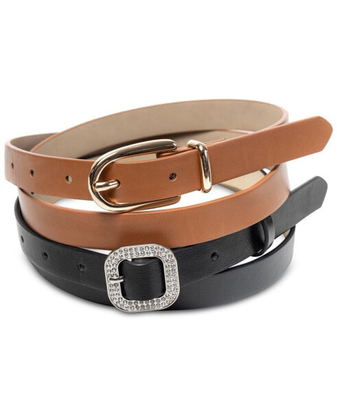 Women's Faux-Leather Belt Set, Created for Macy's