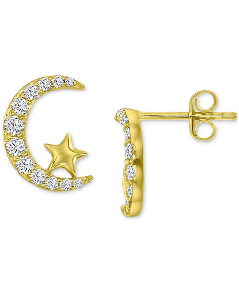 Cubic Zirconia Crescent Moon & Polished Star Stud Earrings