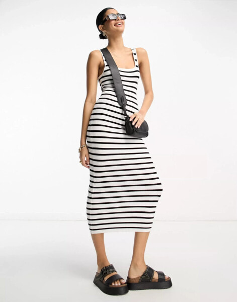 ASOS DESIGN knitted square neck midi dress in stripe