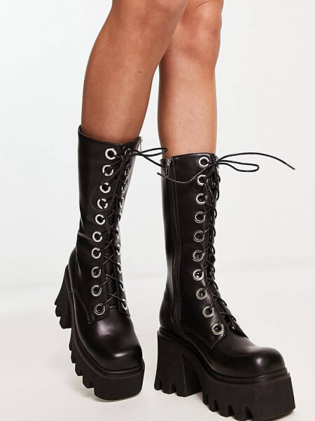 Lamoda Get Paid eyelet boots in matte black