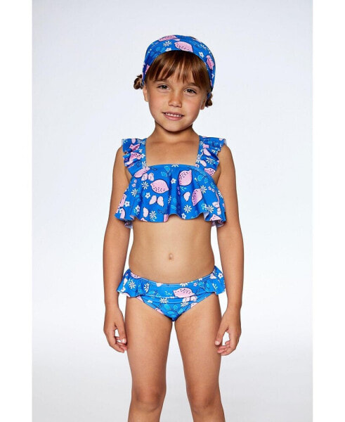 Girl Two Piece Swimsuit Royal Blue Printed Pink Lemon - Child