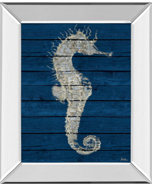 Antique Seahorse on Blue I by Patricia Pinto Mirror Framed Print Wall Art - 22" x 26"