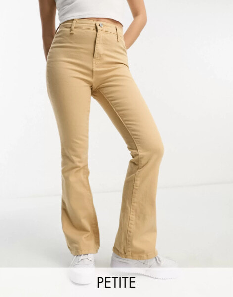 DTT Petite – Bianca – Disco-Jeans in Camel mit hohem Bund und weitem Bein