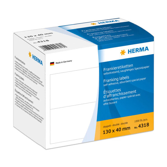 HERMA Franking labels double 130x40 mm 1000 pcs. - White - Rectangle - 163 x 45 - Paper - Germany - 130 mm